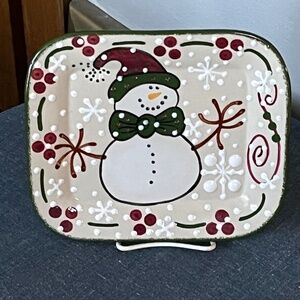 Expressly Yours Pottery Snowman Square platter  9 x 8 Christmas Winter Holiday